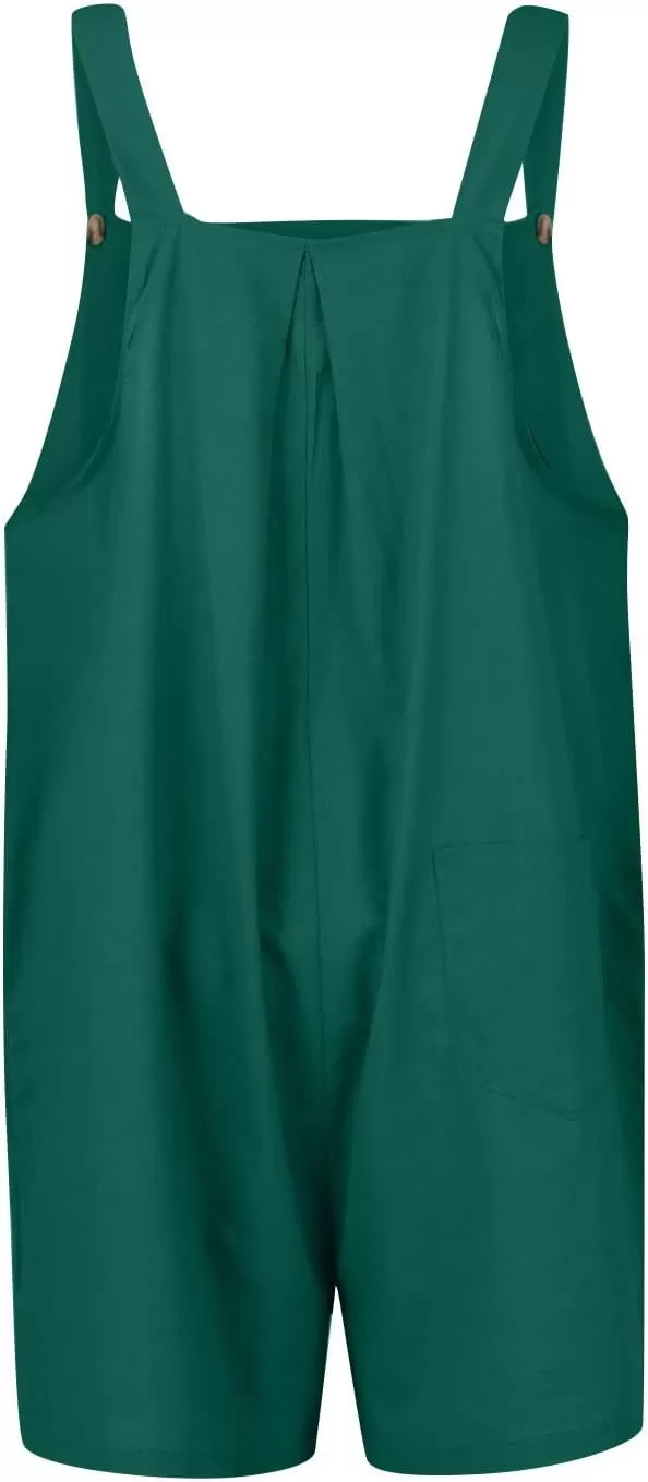 imagechouyatou Womens Summer Loose Short Linen Overalls Cute Wide Leg Rompers Casual Jumpsuits ShortsDark Green