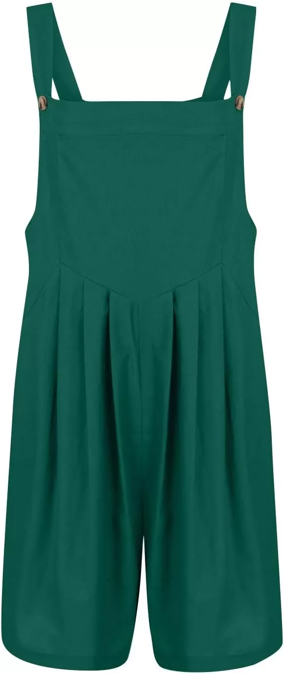 imagechouyatou Womens Summer Loose Short Linen Overalls Cute Wide Leg Rompers Casual Jumpsuits ShortsDark Green