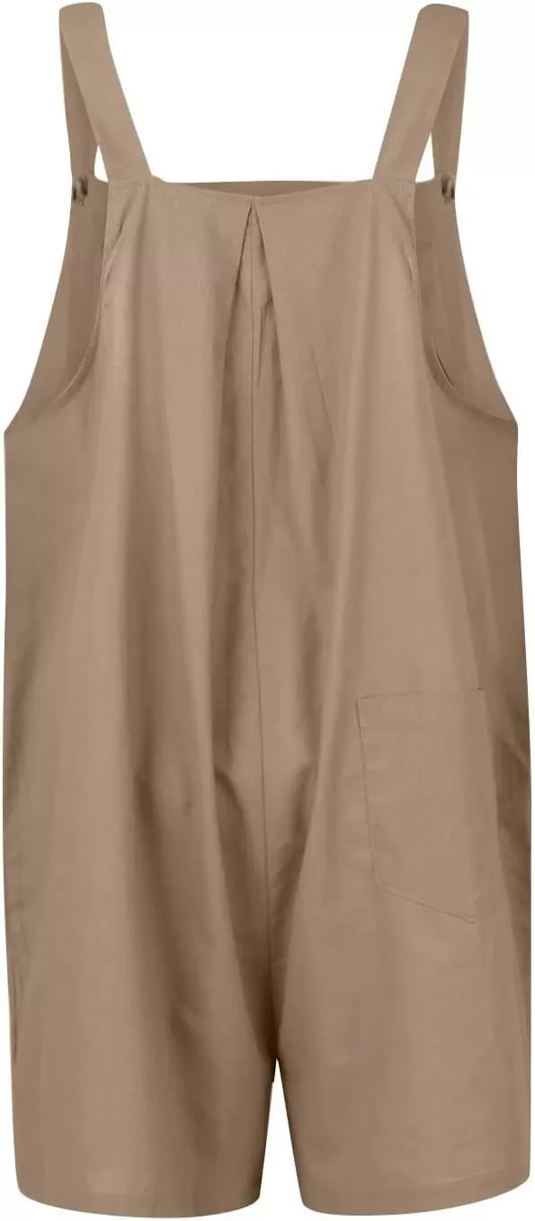 imagechouyatou Womens Summer Loose Short Linen Overalls Cute Wide Leg Rompers Casual Jumpsuits ShortsDark Khaki