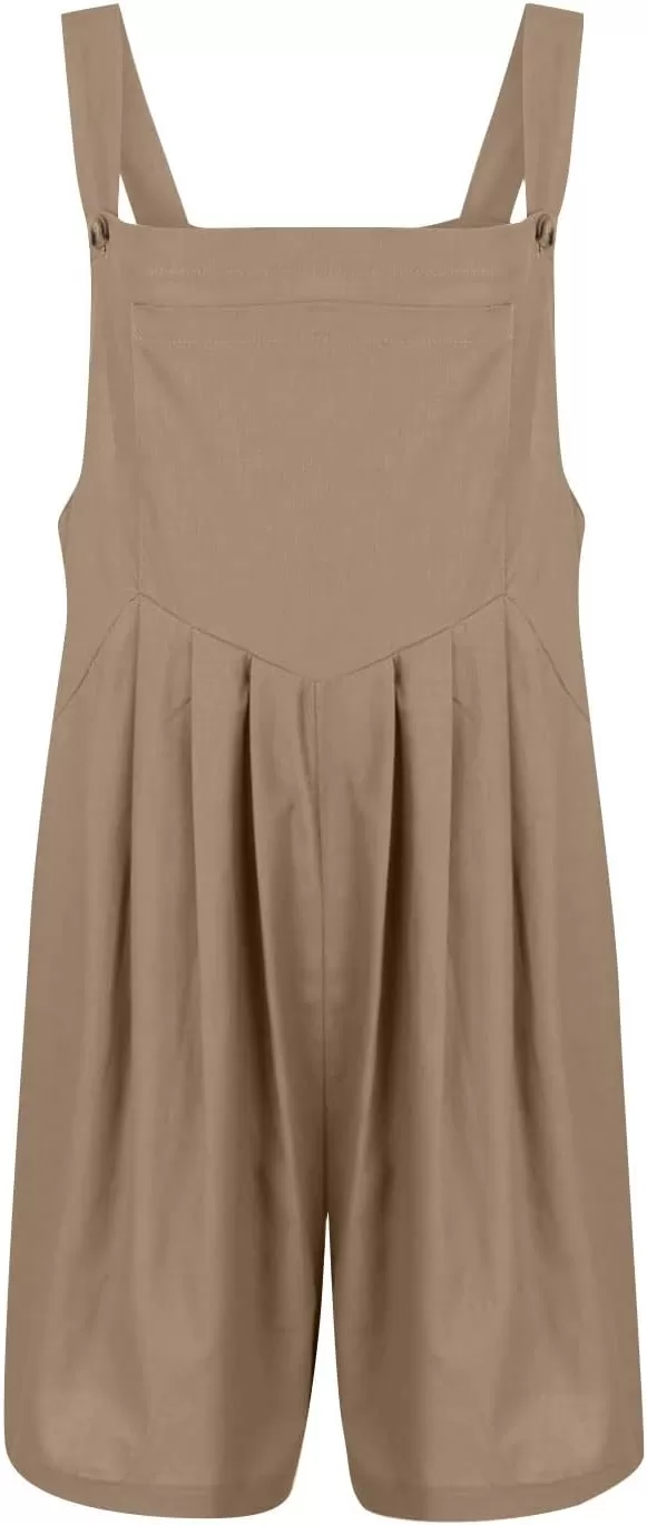 imagechouyatou Womens Summer Loose Short Linen Overalls Cute Wide Leg Rompers Casual Jumpsuits ShortsDark Khaki