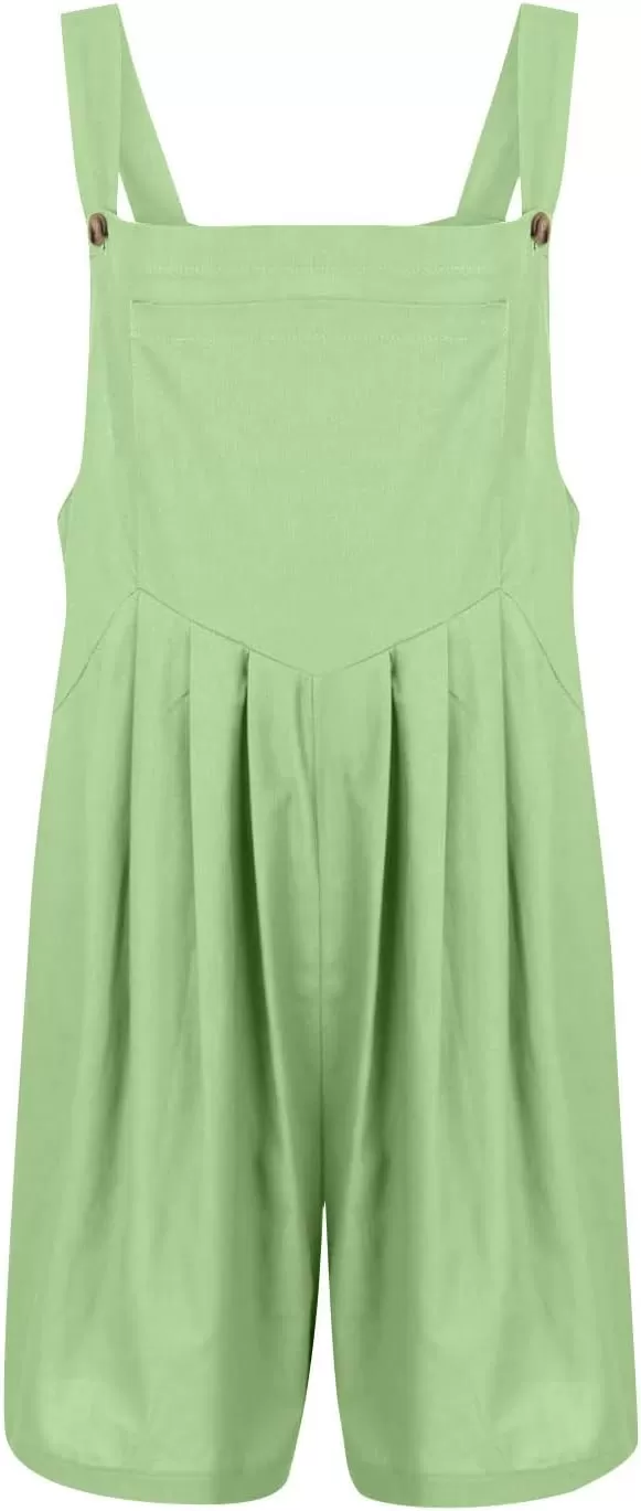 imagechouyatou Womens Summer Loose Short Linen Overalls Cute Wide Leg Rompers Casual Jumpsuits ShortsLight Green