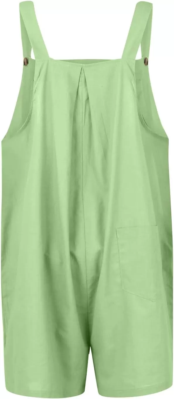 imagechouyatou Womens Summer Loose Short Linen Overalls Cute Wide Leg Rompers Casual Jumpsuits ShortsLight Green