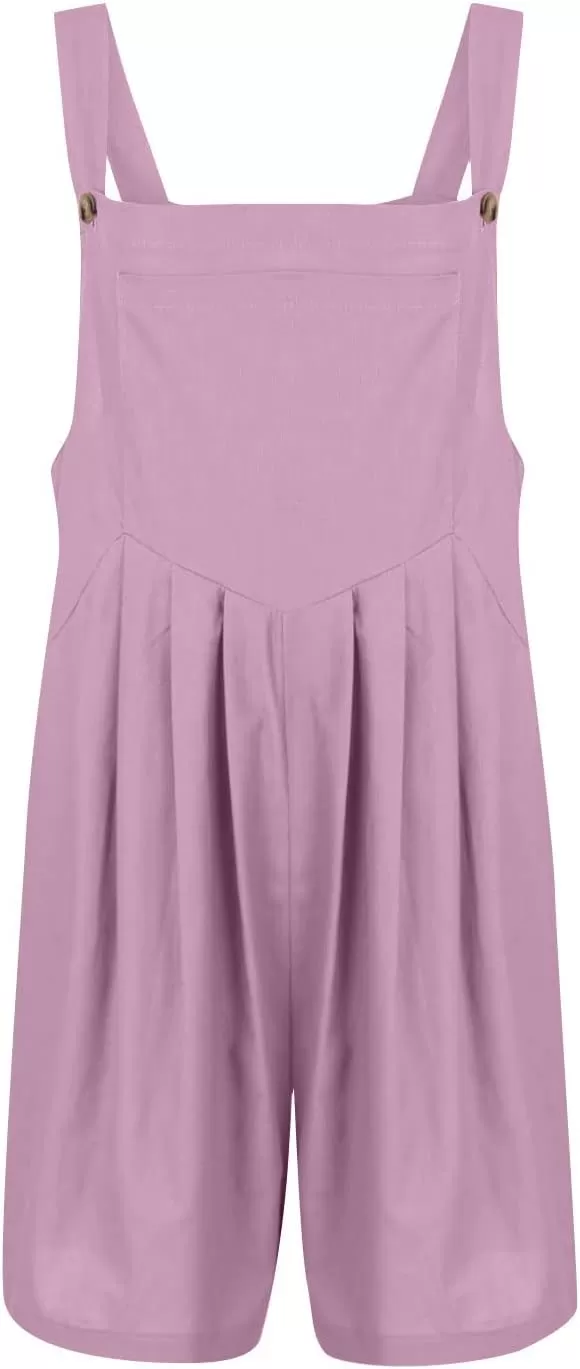 imagechouyatou Womens Summer Loose Short Linen Overalls Cute Wide Leg Rompers Casual Jumpsuits ShortsLight Purple