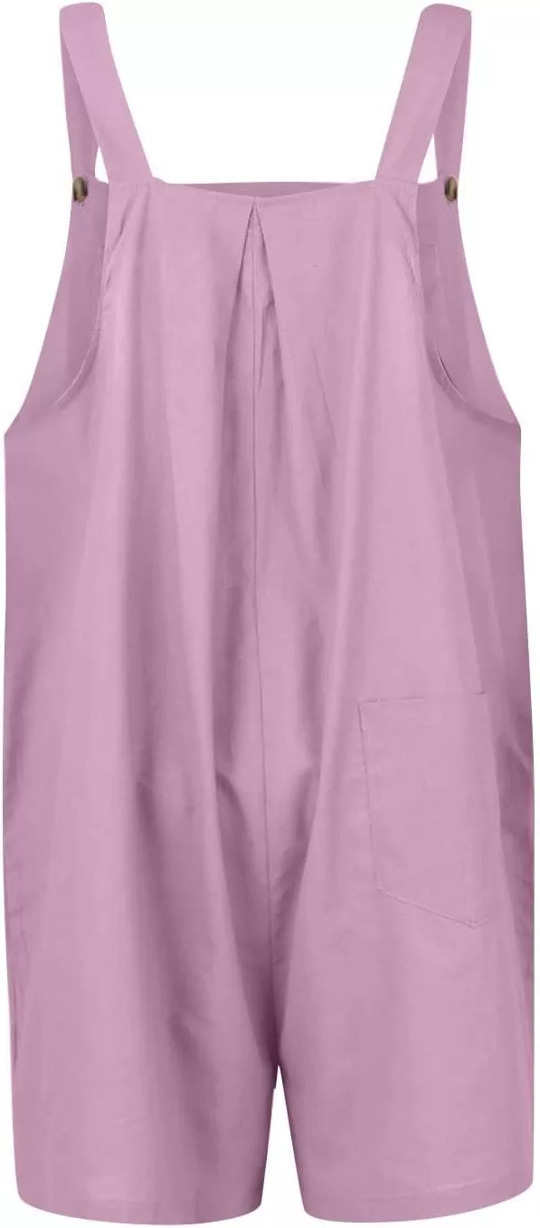 imagechouyatou Womens Summer Loose Short Linen Overalls Cute Wide Leg Rompers Casual Jumpsuits ShortsLight Purple