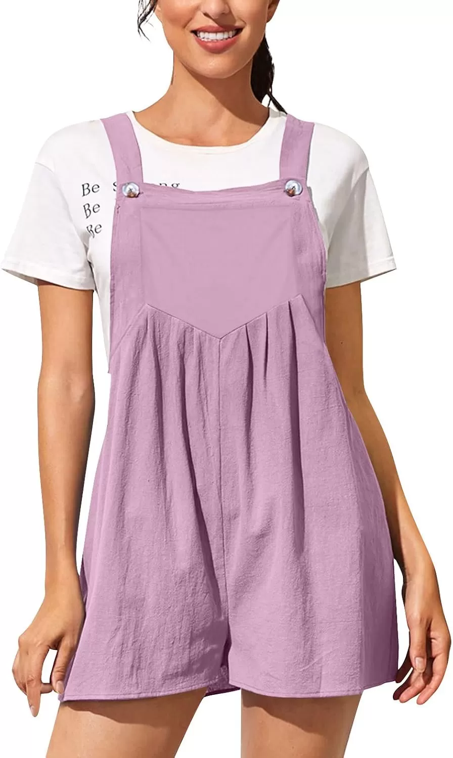 imagechouyatou Womens Summer Loose Short Linen Overalls Cute Wide Leg Rompers Casual Jumpsuits ShortsLight Purple