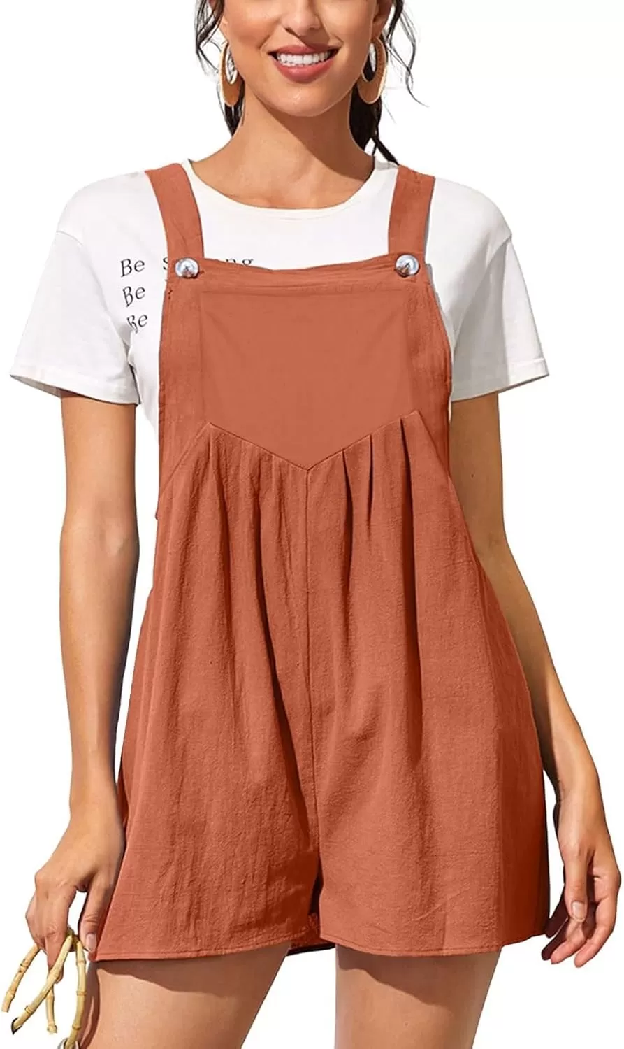 imagechouyatou Womens Summer Loose Short Linen Overalls Cute Wide Leg Rompers Casual Jumpsuits ShortsOrange