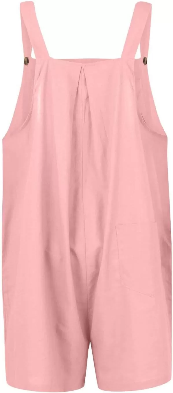 imagechouyatou Womens Summer Loose Short Linen Overalls Cute Wide Leg Rompers Casual Jumpsuits ShortsPink