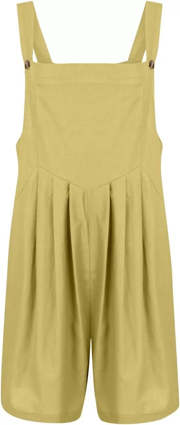 imagechouyatou Womens Summer Loose Short Linen Overalls Cute Wide Leg Rompers Casual Jumpsuits ShortsYellow