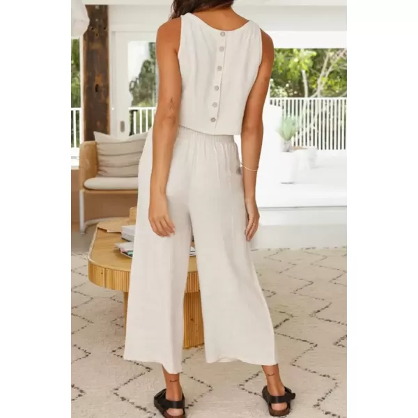 imagechouyatou Womens 2 Piece Outfits Cotton Linen Sleeveless Cropped Tank Top and Wide Leg Pant SetsApricot