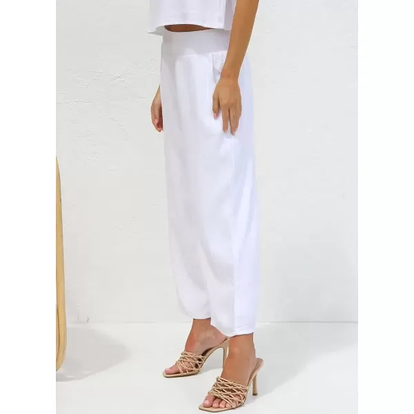 imagechouyatou Womens 2 Piece Outfits Cotton Linen Sleeveless Cropped Tank Top and Wide Leg Pant SetsWhite