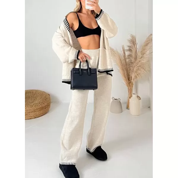 imagechouyatou Womens 2 Piece Outfits Knit Sweater Sets Button Down Cardigan Wide Leg Pants Lounge SetsApricot