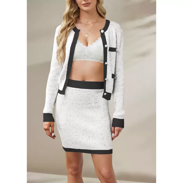 imagechouyatou Womens 2 Piece Sweater Skirt Outfits Ribbed Knit Button Up Cardigan Mini Skirt Two Piece SetsApricot