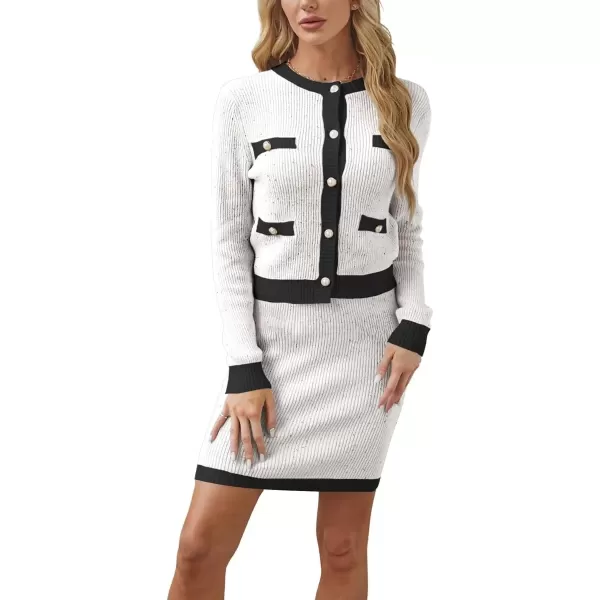 imagechouyatou Womens 2 Piece Sweater Skirt Outfits Ribbed Knit Button Up Cardigan Mini Skirt Two Piece SetsApricot