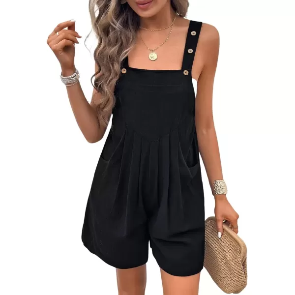 imagechouyatou Womens Adjustable Strap Striped Wide Leg Jumpsuit Bib Overall Romper Shorts with PocketsBlack