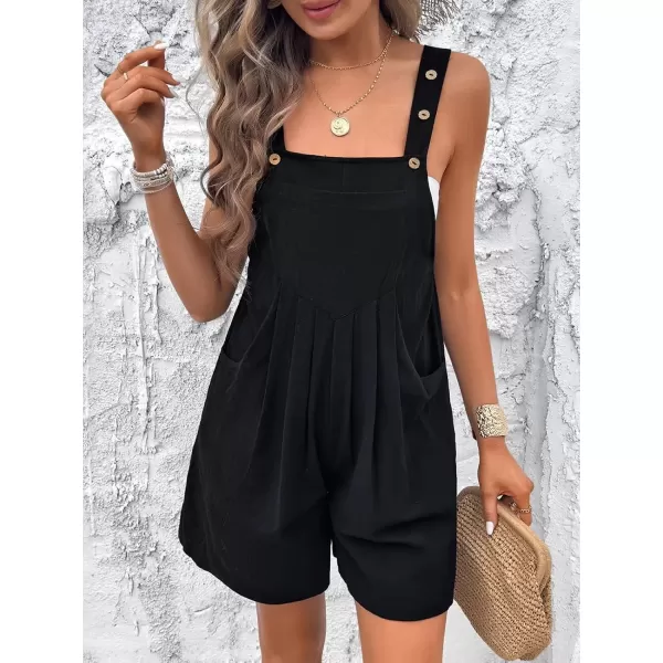 imagechouyatou Womens Adjustable Strap Striped Wide Leg Jumpsuit Bib Overall Romper Shorts with PocketsBlack