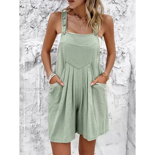 imagechouyatou Womens Adjustable Strap Striped Wide Leg Jumpsuit Bib Overall Romper Shorts with PocketsGreen
