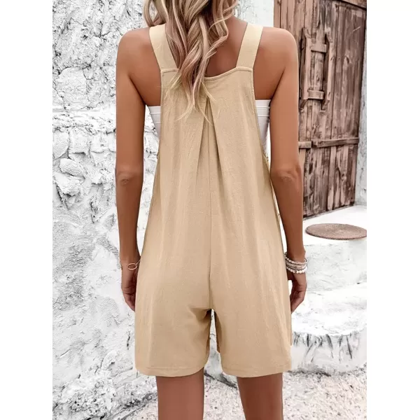 imagechouyatou Womens Adjustable Strap Striped Wide Leg Jumpsuit Bib Overall Romper Shorts with PocketsKhaki