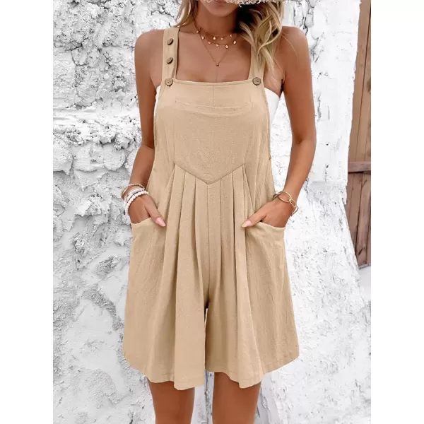 imagechouyatou Womens Adjustable Strap Striped Wide Leg Jumpsuit Bib Overall Romper Shorts with PocketsKhaki