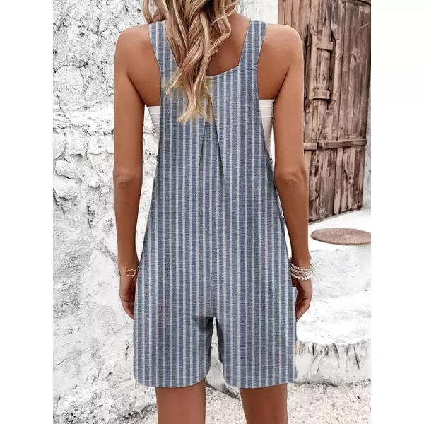 imagechouyatou Womens Adjustable Strap Striped Wide Leg Jumpsuit Bib Overall Romper Shorts with PocketsStriped Navy