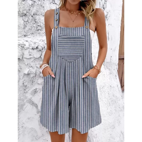 imagechouyatou Womens Adjustable Strap Striped Wide Leg Jumpsuit Bib Overall Romper Shorts with PocketsStriped Navy