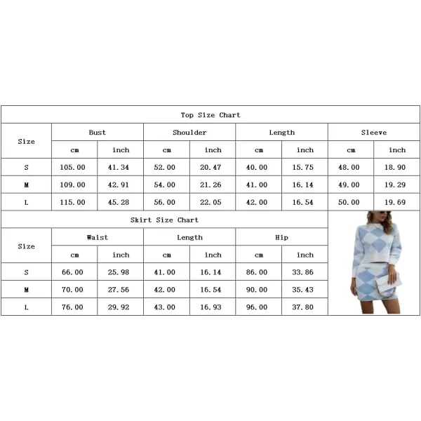 imagechouyatou Womens Argyle Plaid Crop Sweater Mini Pencil Skirt Set Knitted 2 Piece OutfitsBlue