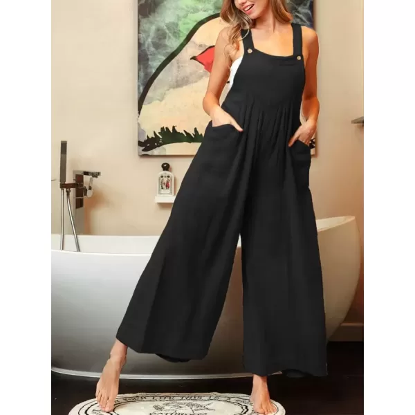 imagechouyatou Womens Casual Spaghetti Strap Wide Leg Bib Overall Jumpsuit Palazzo Pants with PocketsBlack