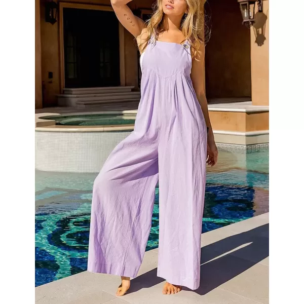 imagechouyatou Womens Casual Spaghetti Strap Wide Leg Bib Overall Jumpsuit Palazzo Pants with PocketsLight Blue