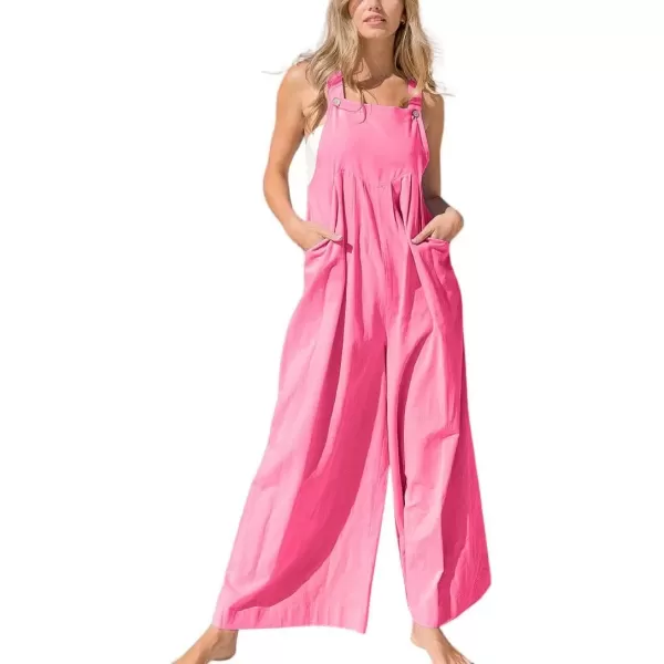 imagechouyatou Womens Casual Spaghetti Strap Wide Leg Bib Overall Jumpsuit Palazzo Pants with PocketsRose Red