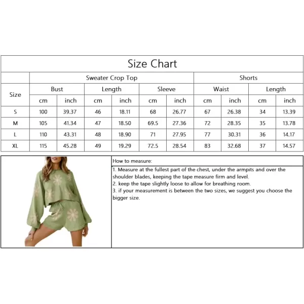 imagechouyatou Womens Daisy Flower Sweater 2 Pieces Outfit Long Sleeve Sweater Crop Top and Shorts SetLight Blue