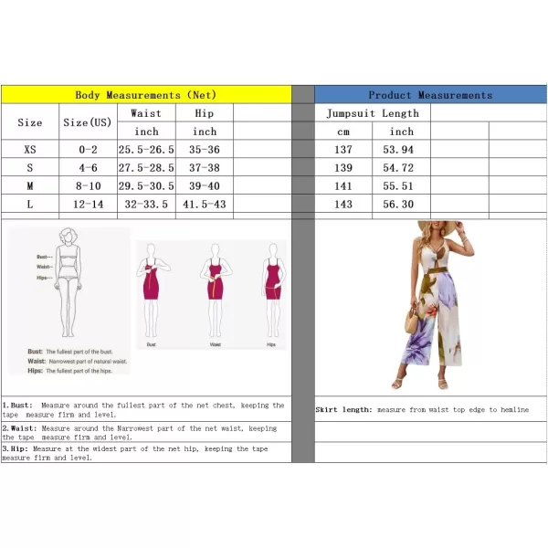 imagechouyatou Womens Floral Print Wide Leg Smocked Jumpsuit Spaghetti Strap Cut Out Romper Overall PantsPurple