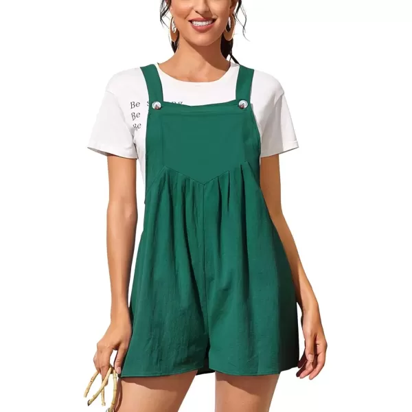 imagechouyatou Womens Summer Loose Short Linen Overalls Cute Wide Leg Rompers Casual Jumpsuits ShortsDark Green