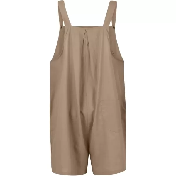 imagechouyatou Womens Summer Loose Short Linen Overalls Cute Wide Leg Rompers Casual Jumpsuits ShortsDark Khaki