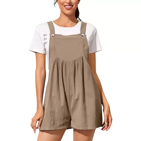 imagechouyatou Womens Summer Loose Short Linen Overalls Cute Wide Leg Rompers Casual Jumpsuits ShortsDark Khaki
