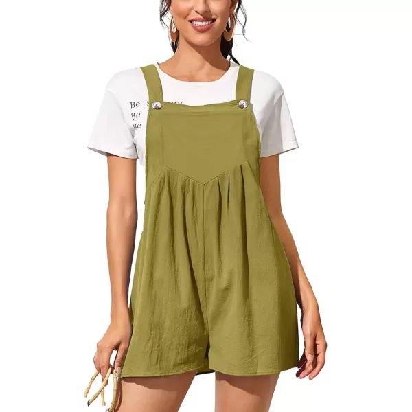 imagechouyatou Womens Summer Loose Short Linen Overalls Cute Wide Leg Rompers Casual Jumpsuits ShortsGreen