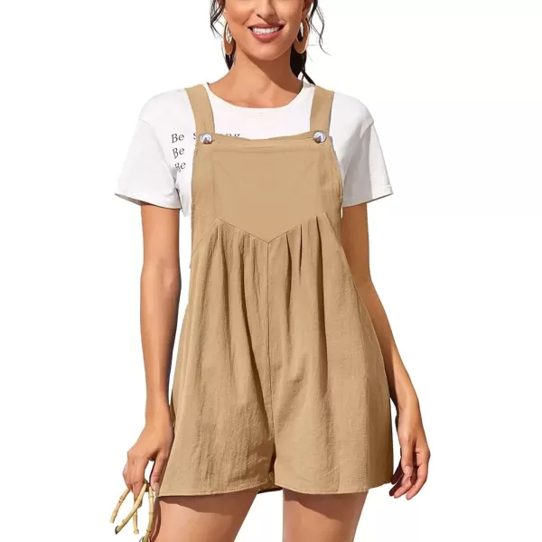 imagechouyatou Womens Summer Loose Short Linen Overalls Cute Wide Leg Rompers Casual Jumpsuits ShortsKhaki