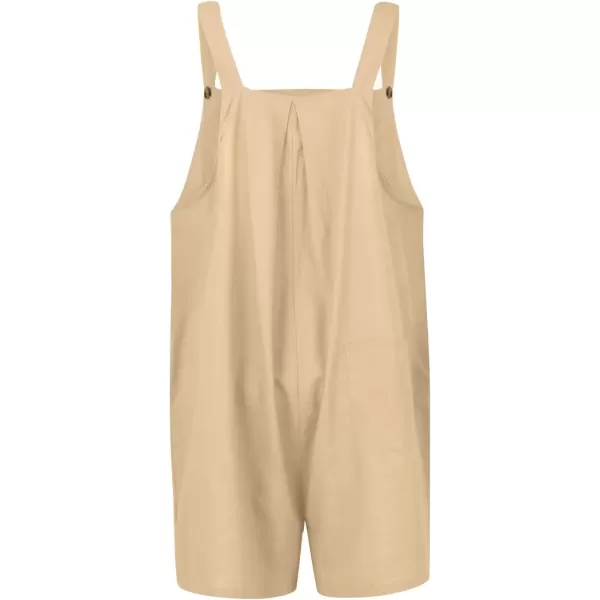 imagechouyatou Womens Summer Loose Short Linen Overalls Cute Wide Leg Rompers Casual Jumpsuits ShortsKhaki