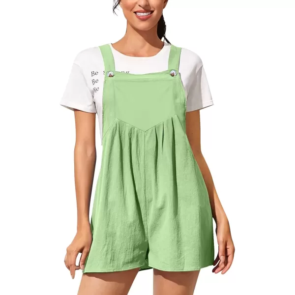 imagechouyatou Womens Summer Loose Short Linen Overalls Cute Wide Leg Rompers Casual Jumpsuits ShortsLight Green
