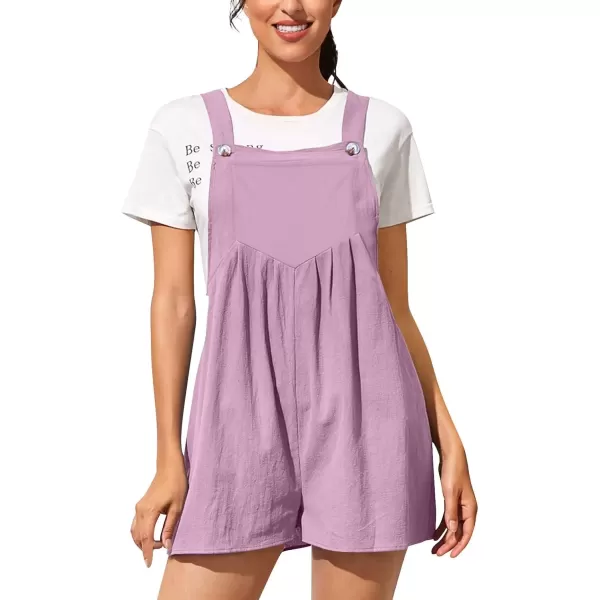 imagechouyatou Womens Summer Loose Short Linen Overalls Cute Wide Leg Rompers Casual Jumpsuits ShortsLight Purple