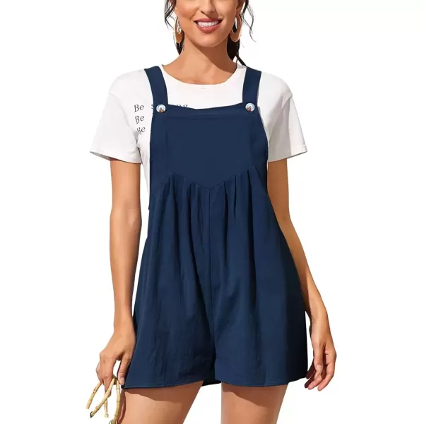 imagechouyatou Womens Summer Loose Short Linen Overalls Cute Wide Leg Rompers Casual Jumpsuits ShortsNavy Blue