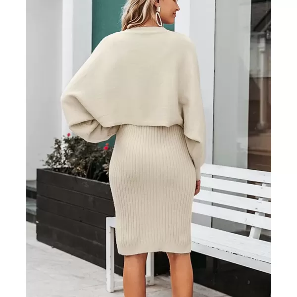 imagechouyatou Womens Two Piece Sweater Sets Crop Top Sleeveless Sweater Dress 2 Piece OutfitsBeige