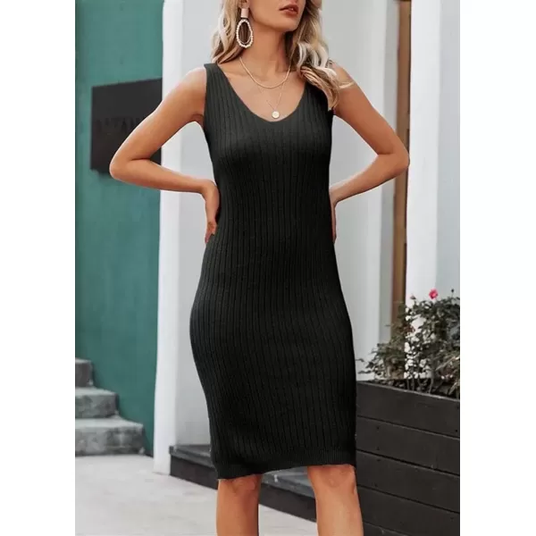 imagechouyatou Womens Two Piece Sweater Sets Crop Top Sleeveless Sweater Dress 2 Piece OutfitsBlack