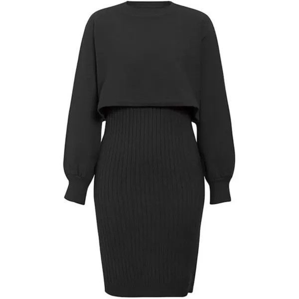 imagechouyatou Womens Two Piece Sweater Sets Crop Top Sleeveless Sweater Dress 2 Piece OutfitsBlack