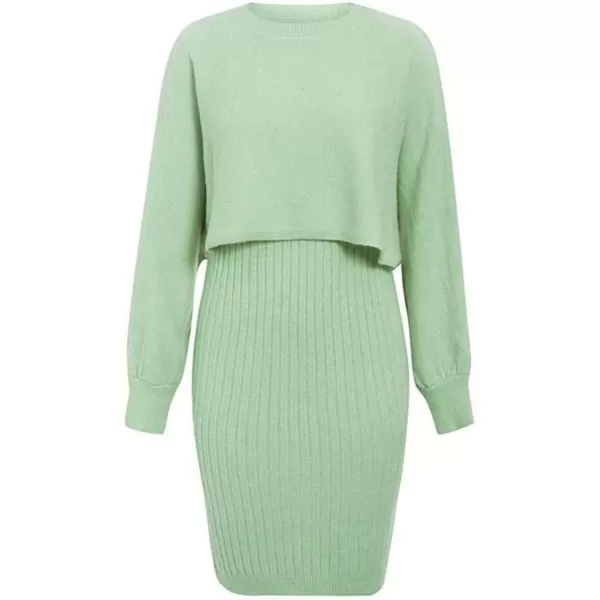 imagechouyatou Womens Two Piece Sweater Sets Crop Top Sleeveless Sweater Dress 2 Piece OutfitsGreen