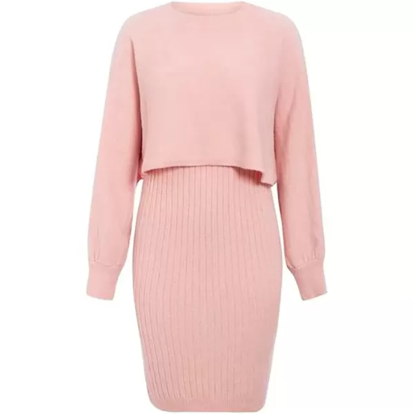 imagechouyatou Womens Two Piece Sweater Sets Crop Top Sleeveless Sweater Dress 2 Piece OutfitsPink