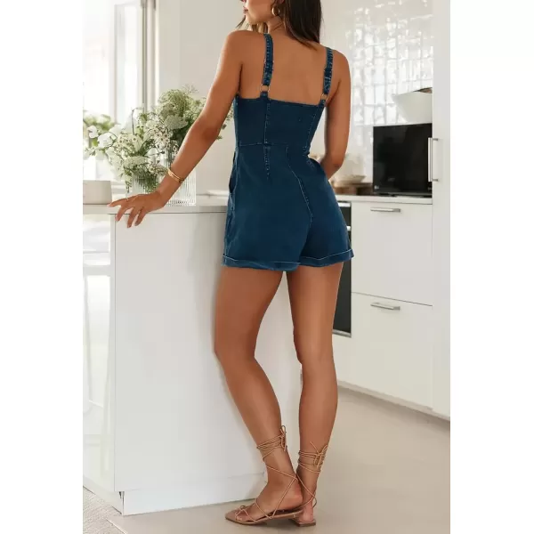 imagechouyatou Women Summer Casual Adjustable Strap Denim Overall Shorts Sleeveless Jean Romper Short JumpsuitBlue