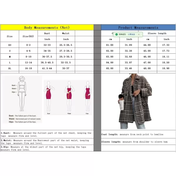 imagechouyatou Women Winter Houndstooth Wool Blend Coat Notch Lapel Loose Warm Mid Long Double Breasted PeacoatBlack