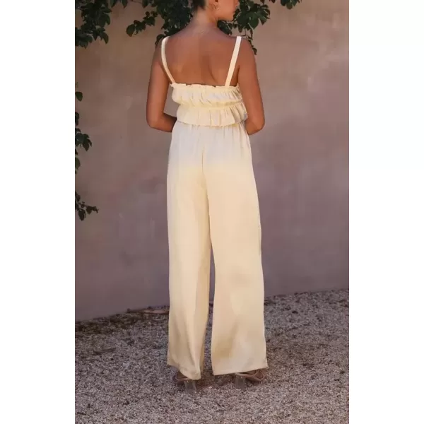 imagechouyatou Womens 2 Piece Outfit Spaghetti Strap Crop Top and Elastic Waist Wide leg Palazzo Pants SetLight Yellow