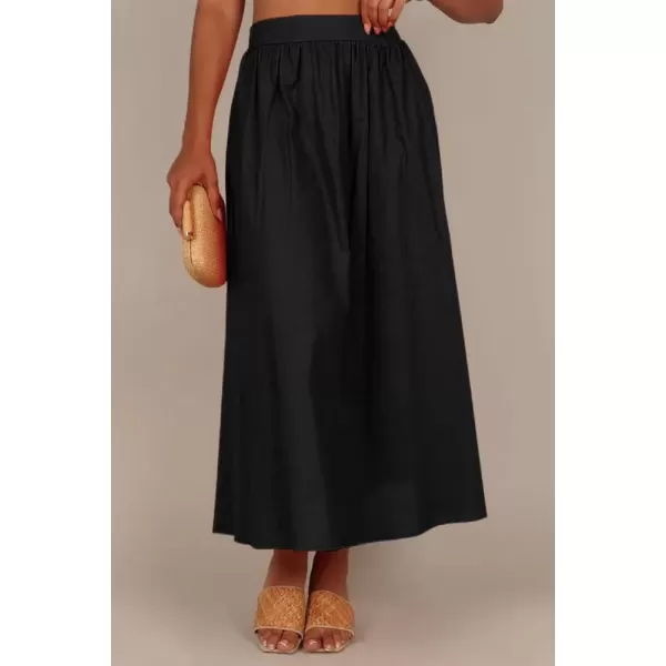 imagechouyatou Womens 2 Piece Outfits Puff Sleeve Smocked Crop Top and High Waist Side Slit Swing Long Skirt SetBlack