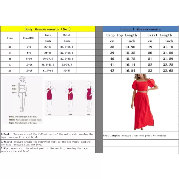 imagechouyatou Womens 2 Piece Outfits Puff Sleeve Smocked Crop Top and High Waist Side Slit Swing Long Skirt SetYellow