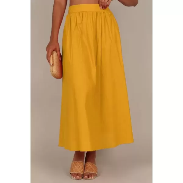 imagechouyatou Womens 2 Piece Outfits Puff Sleeve Smocked Crop Top and High Waist Side Slit Swing Long Skirt SetYellow